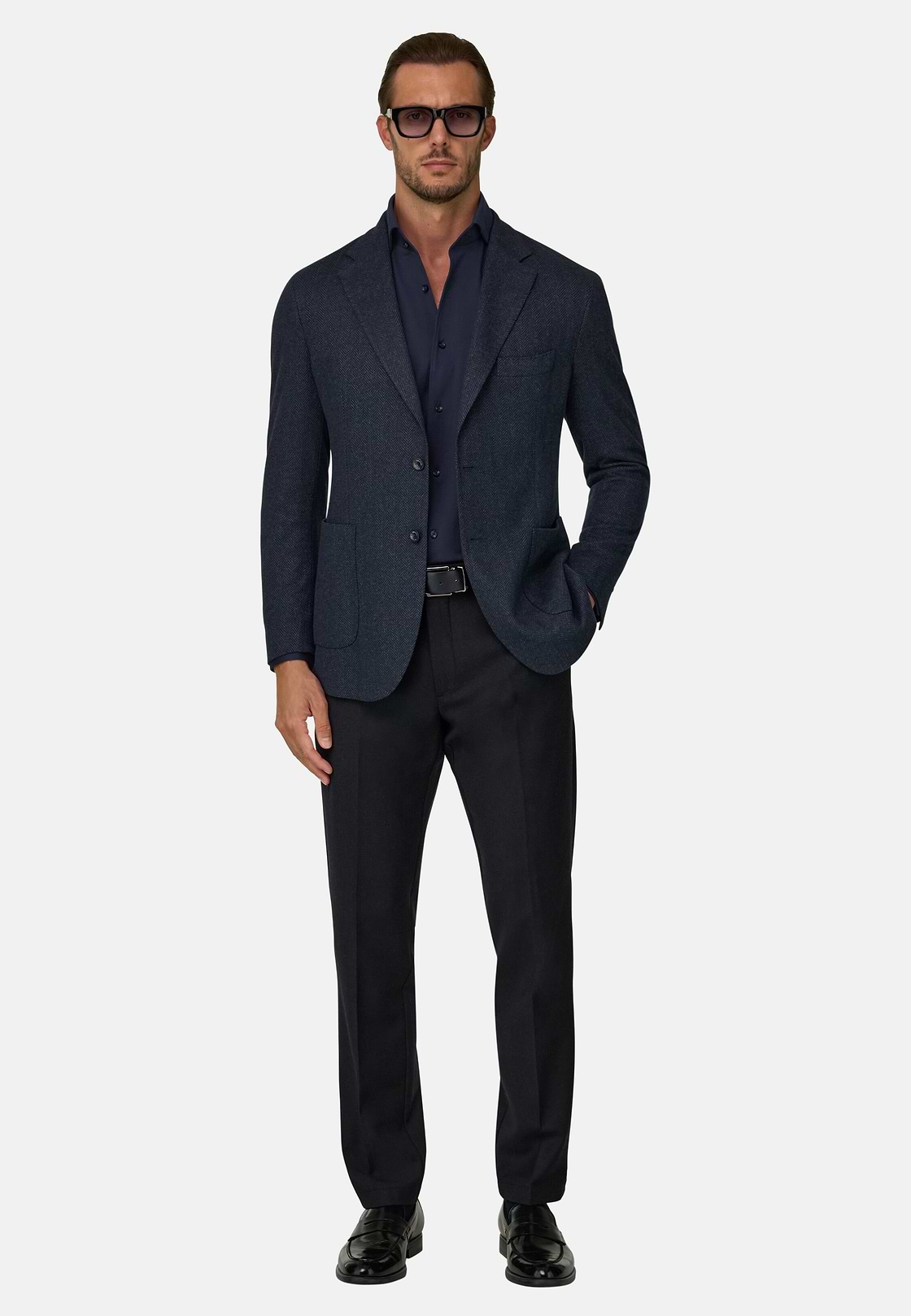 Blazer Herringbone Cotton Blend, Navy blue, hi-res, 2