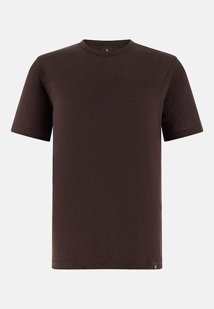 T-Shirt Aus Stretch-Leinen-Jersey, Dunkelbraun, hi-res