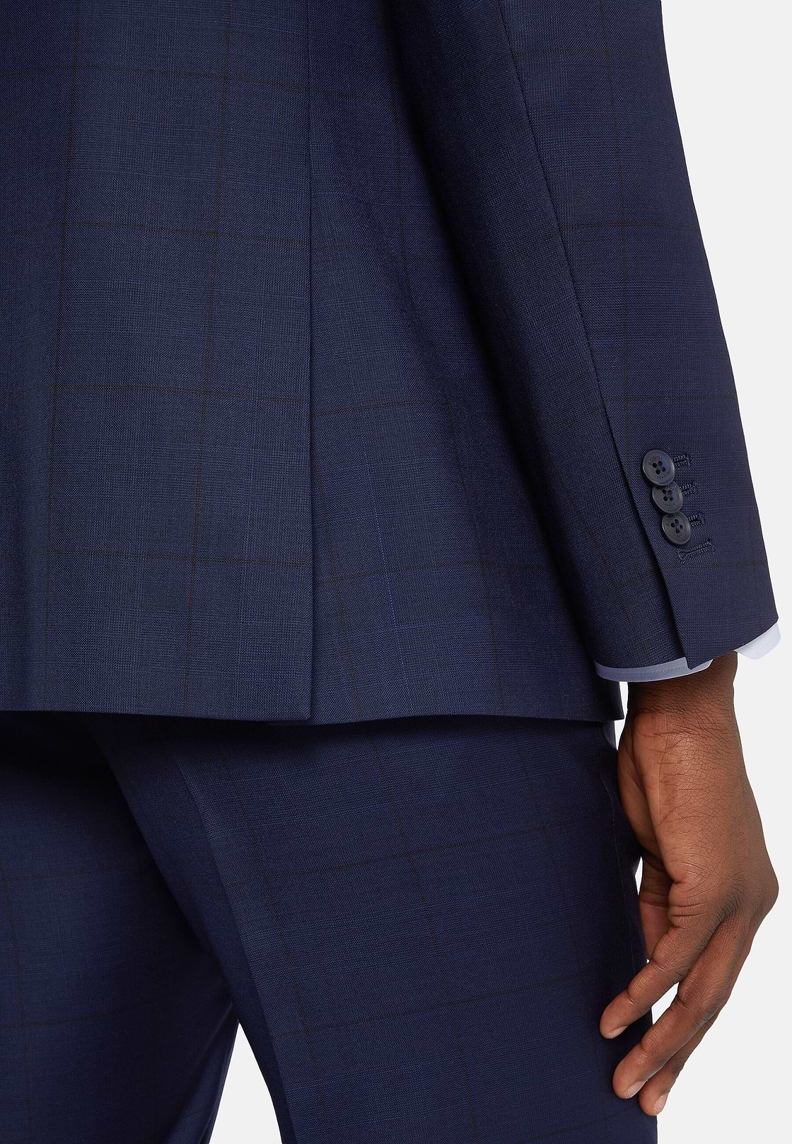 Navy Blue Prince of Wales Check Suit In Pure Wool, Navy blue, hi-res