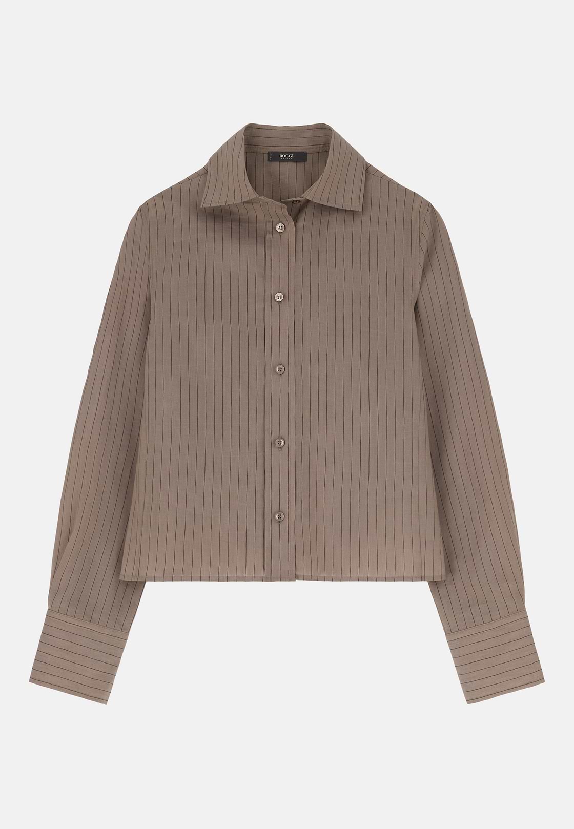 Camicia Gessata in Misto Lino E Cotone, Marrone, hi-res, 5
