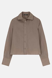Camicia Gessata in Misto Lino E Cotone, Marrone, thumb, 5