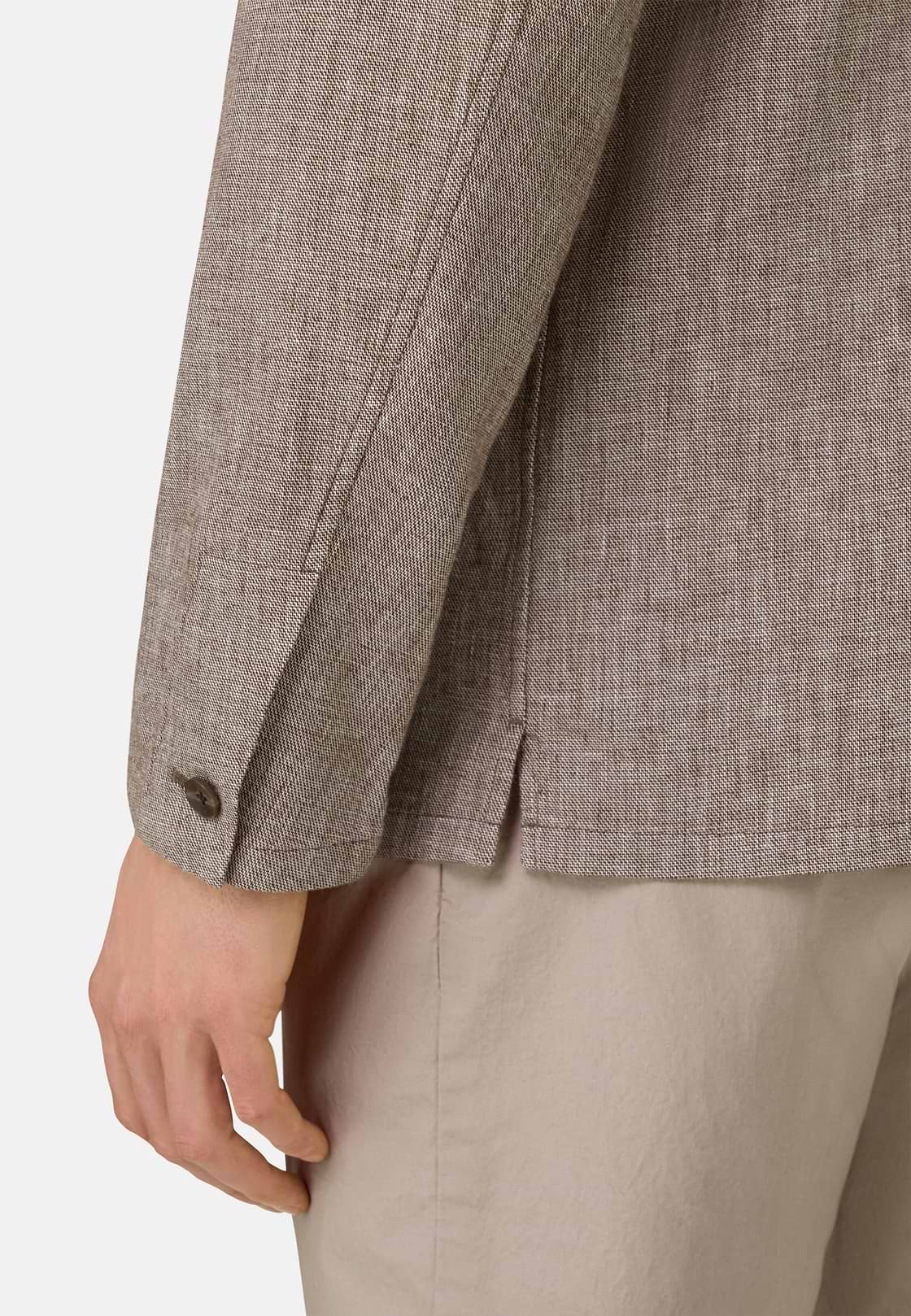 Giacca Camicia In Cotone Lino, Marrone, hi-res, 4