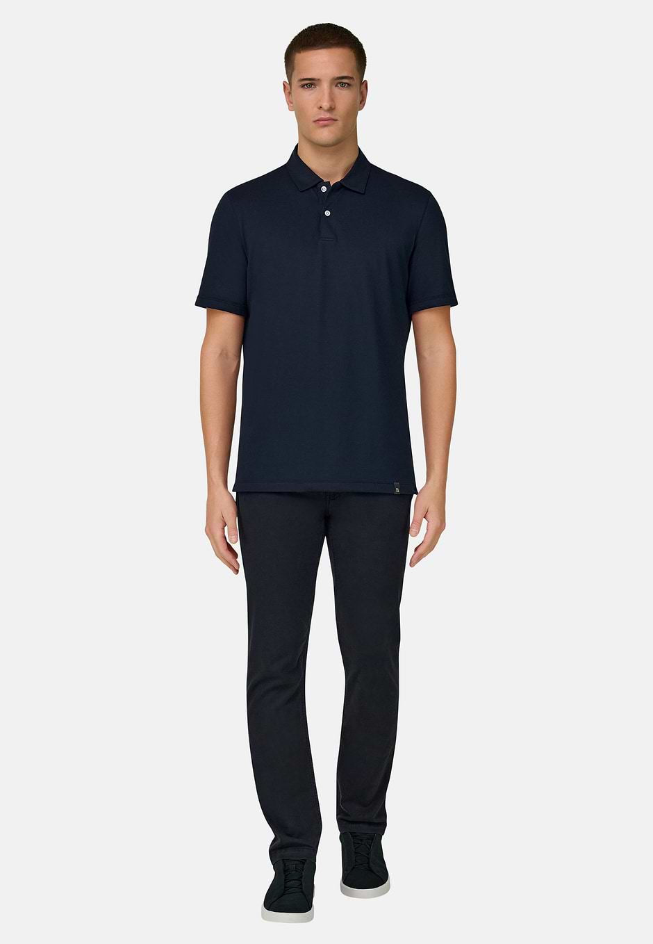 High-Performance Piqué Polo Shirt with S-Cafè® Yarn, Navy blue, hi-res
