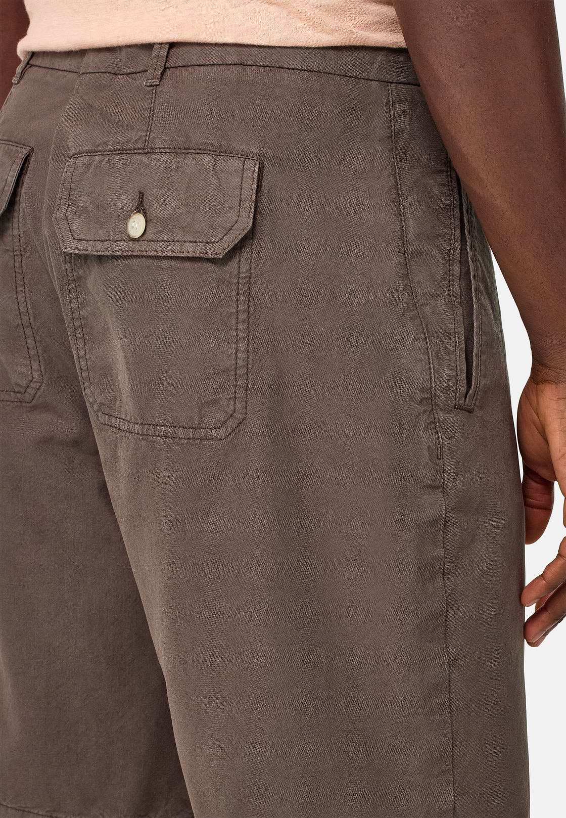 Cotton Linen Bermuda Shorts, Brown, hi-res