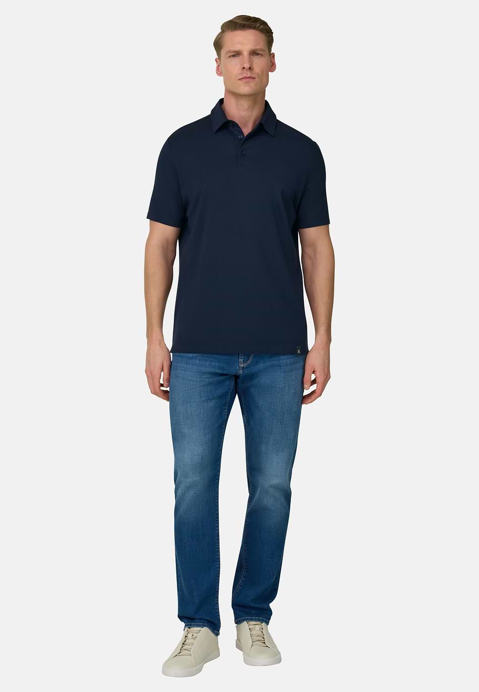 Polo Shirt In Stretch Pima Cotton, Navy Blue, hi-res