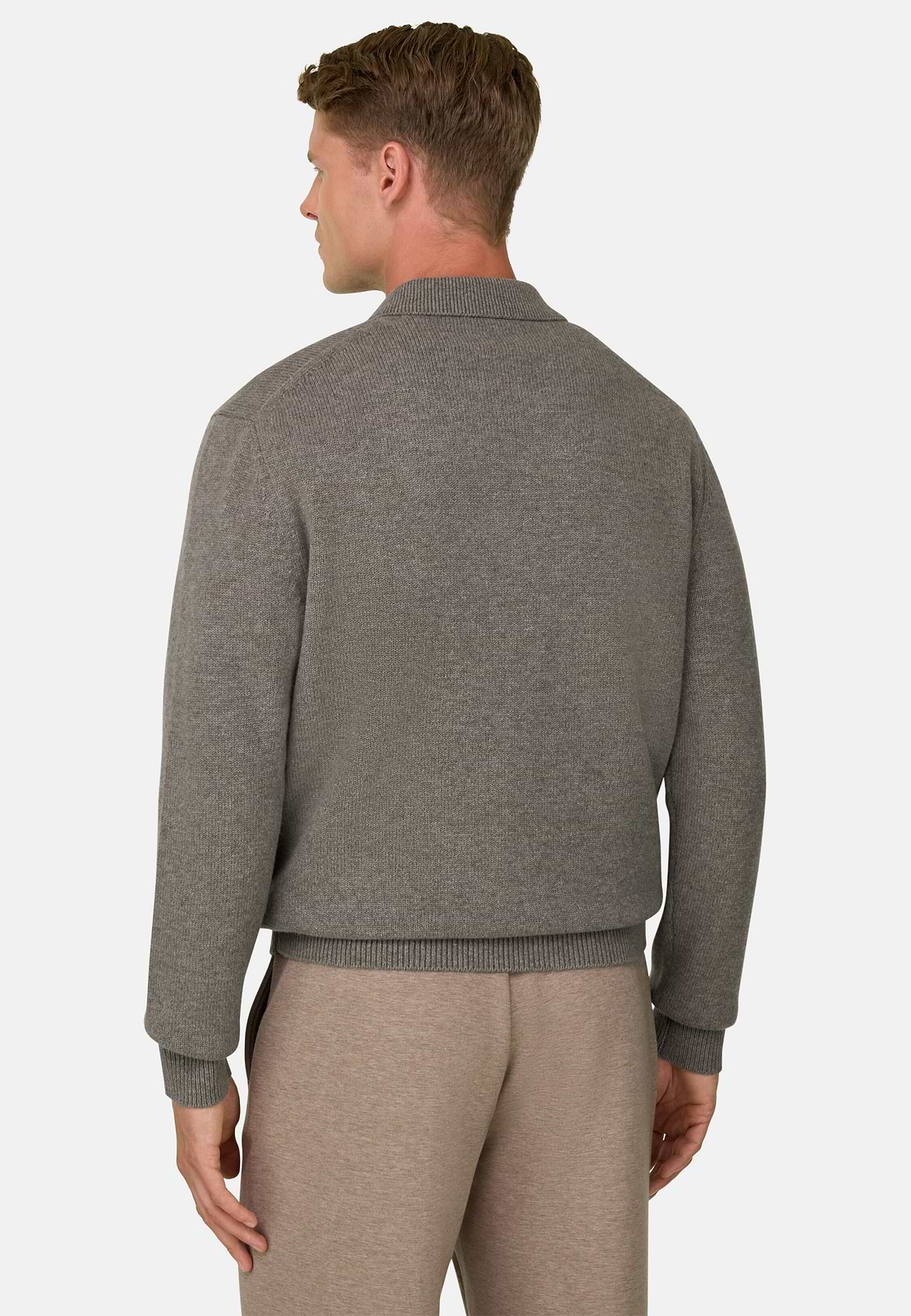 Knitted Polo Shirt in Wool Cashmere, Taupe, hi-res, 4
