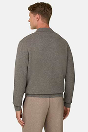Knitted Polo Shirt in Wool Cashmere, Taupe, thumb, 4