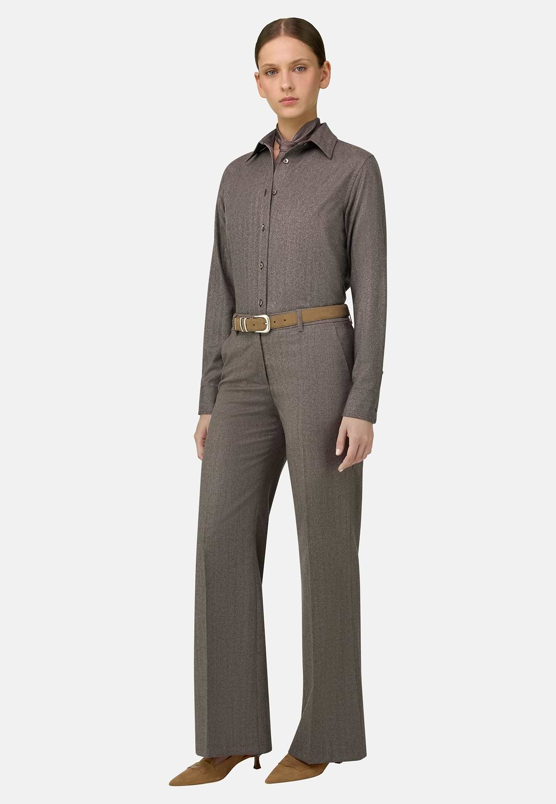 Shirt Herringbone Wool, Taupe, hi-res, 2
