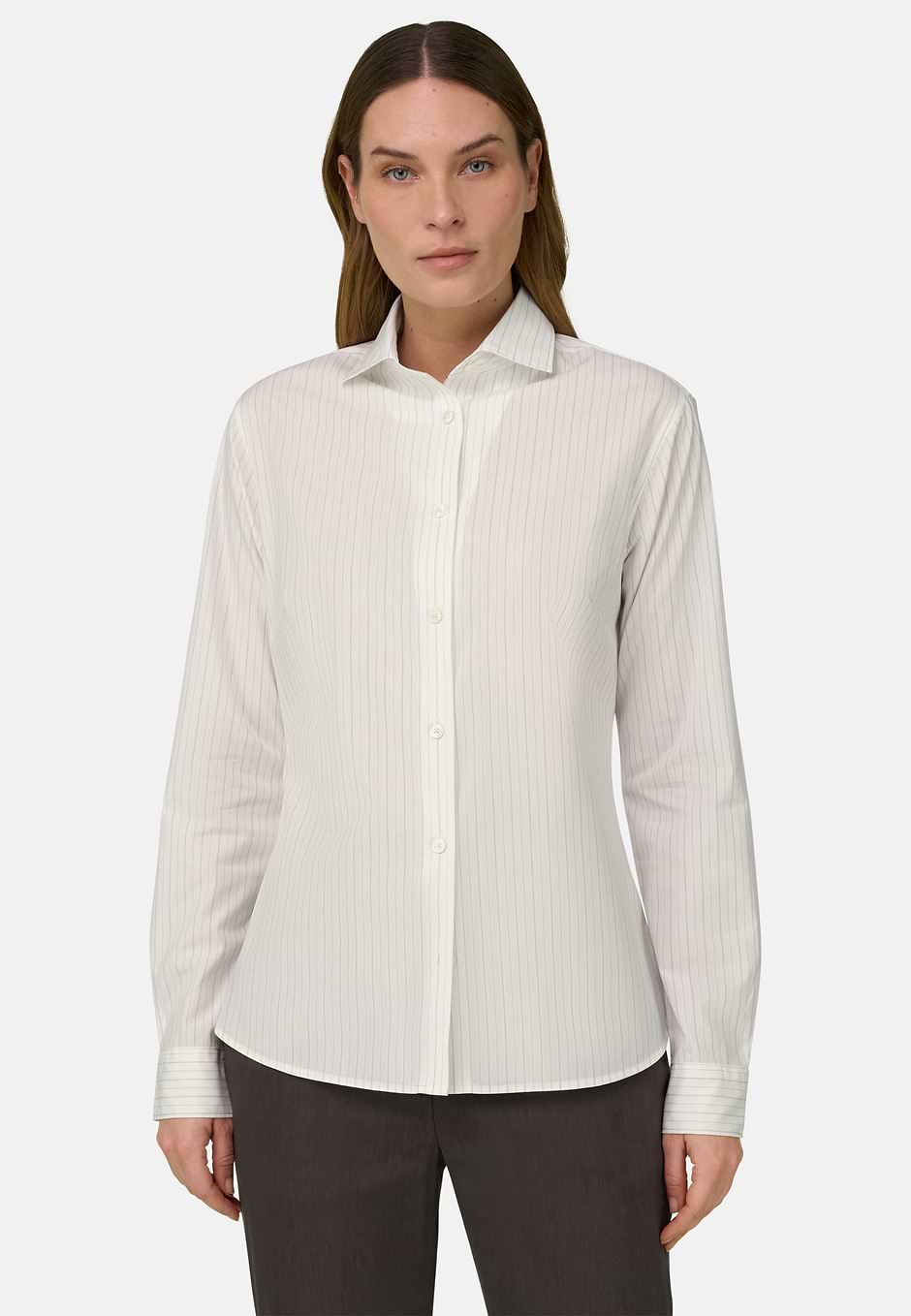 Chemise à rayures en coton et soie, Regular Fit, Blanc, hi-res