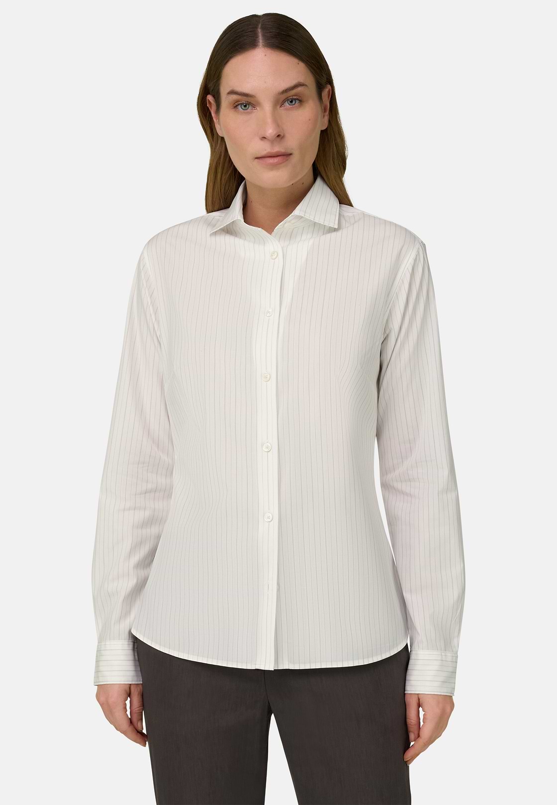 Camicia A Righe In Cotone Seta Regular Fit, Bianco, hi-res, 1