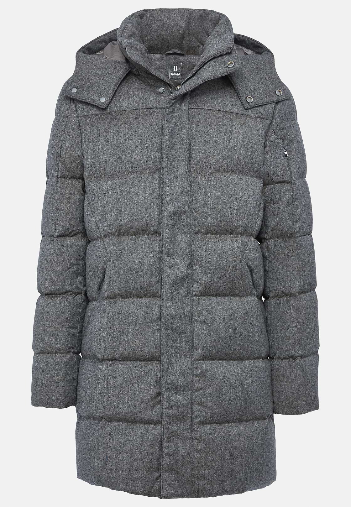 Parka In Flanella Imbottito In Piuma D`Oca, Grigio, hi-res