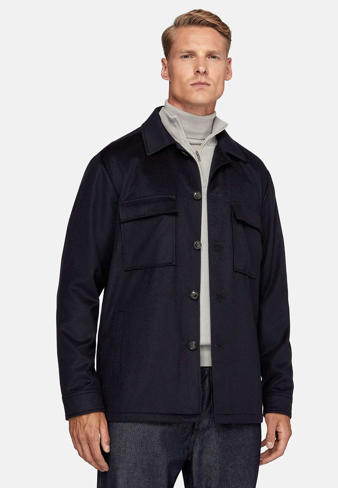 Hemd-Jacke Link aus reinem Kaschmir, Navy blau, hi-res