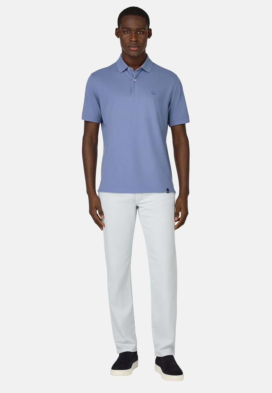 Cotton Piqué Polo Shirt, Indigo, hi-res