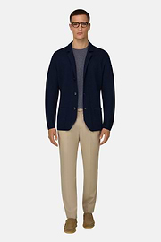 Jednorzędowa dzianinowa marynarka z merceryzowanej bawełny, Navy blue, thumb, 2