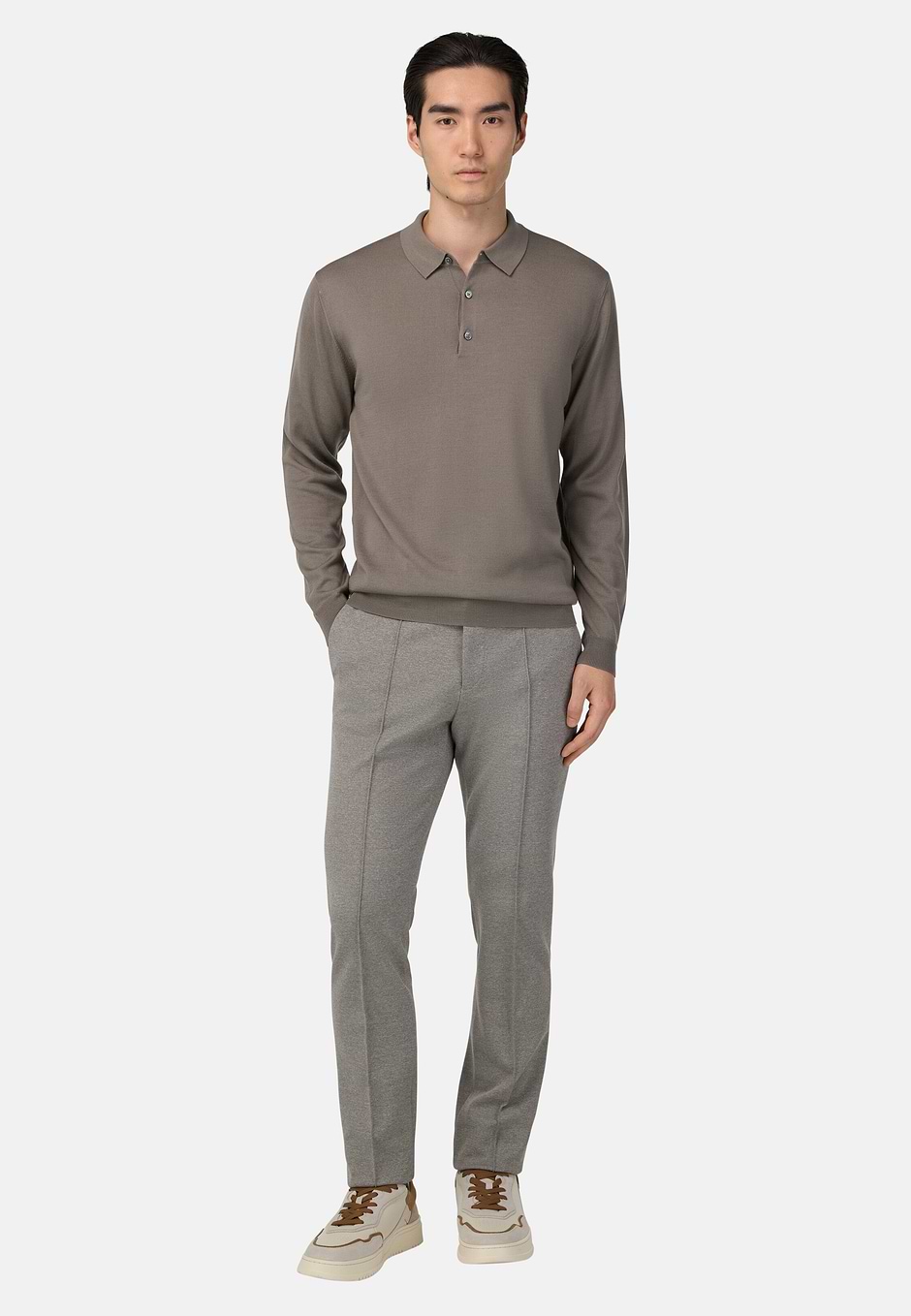Polo Maille En Laine Mérinos, Taupe, hi-res