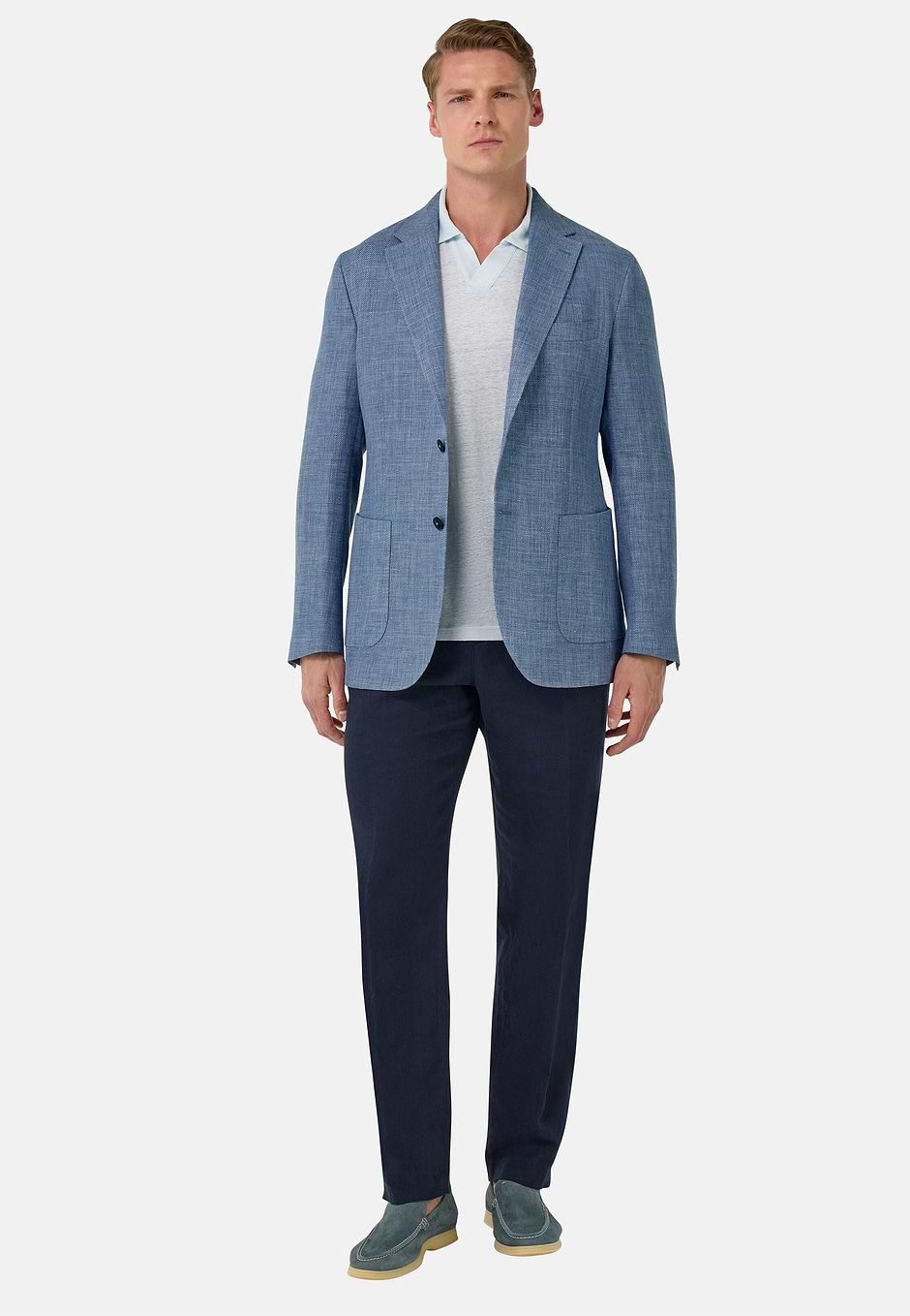 Linen and Wool Jacket, Light Blue, hi-res