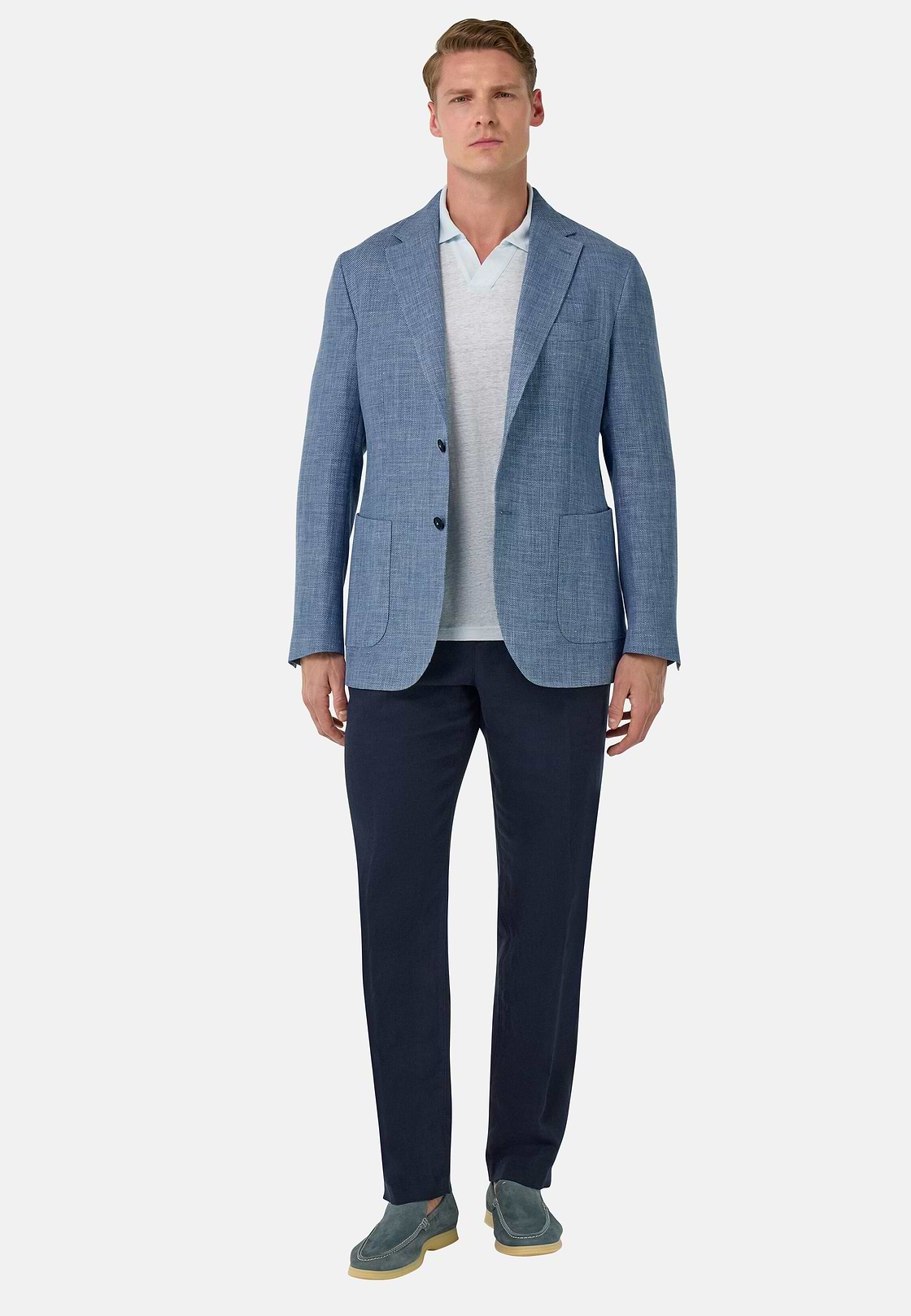 Linen and Wool Jacket, Light Blue, hi-res