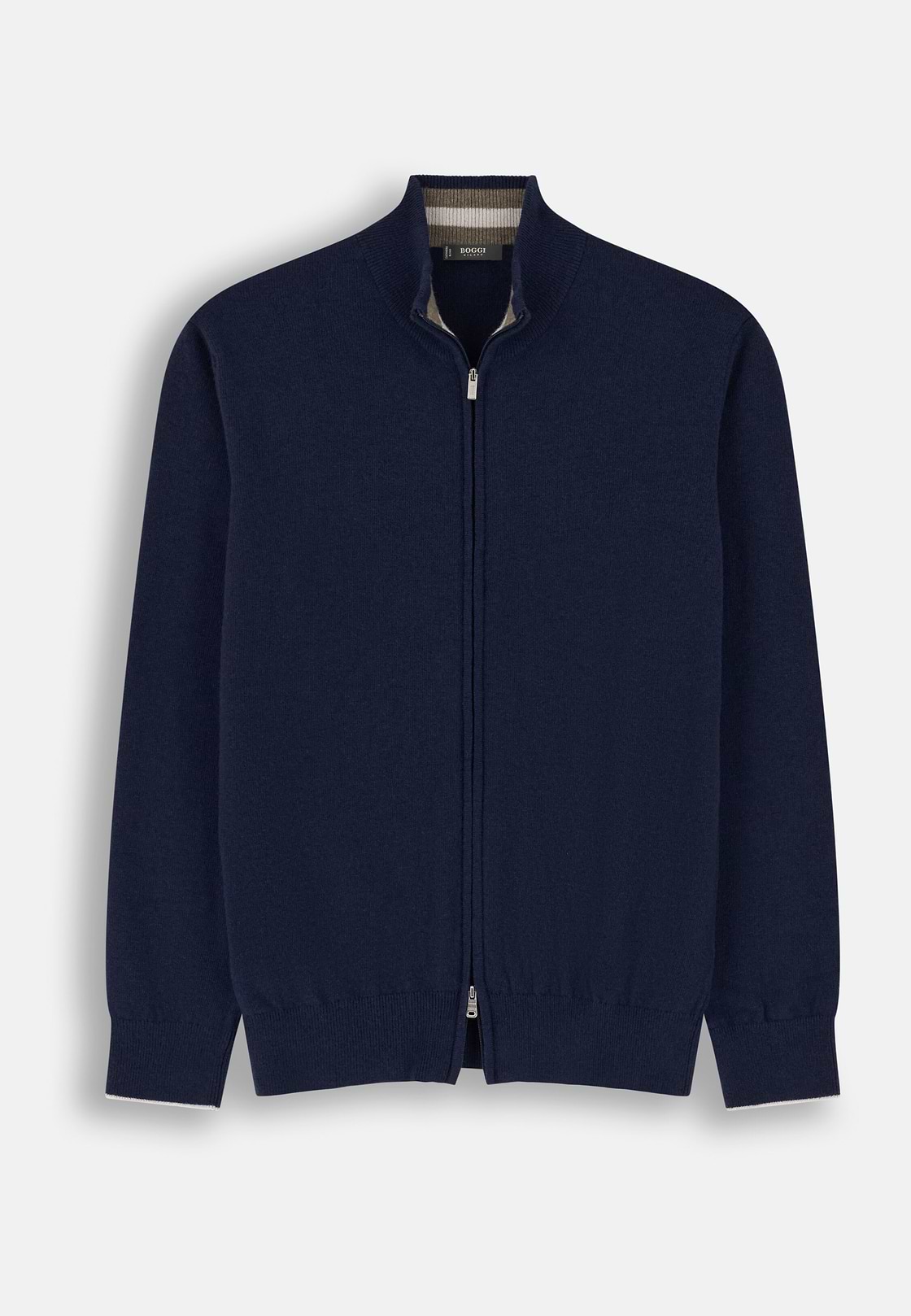Full-Zip Jumper in Cashmere Blend, Navy blue, hi-res, 5