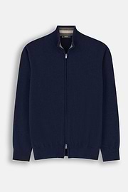 Full-Zip Jumper in Cashmere Blend, Navy blue, thumb, 5