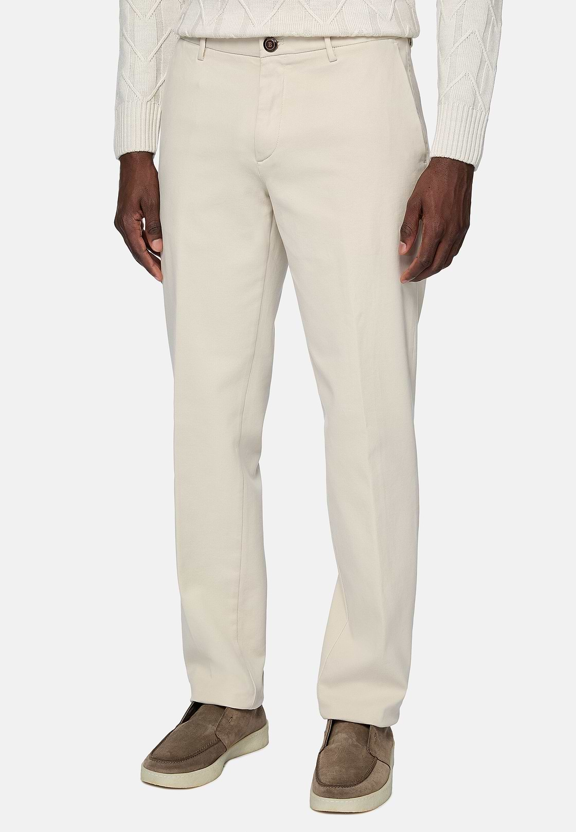 Stretch Cotton Trousers, Cream, hi-res