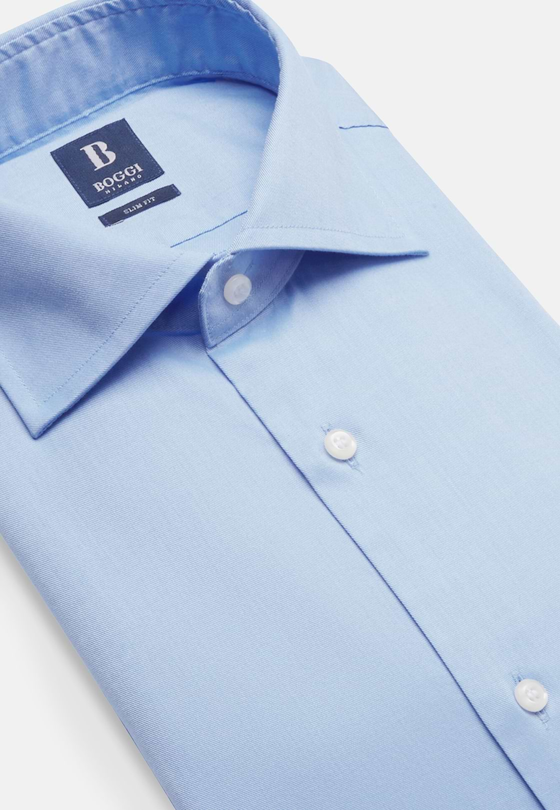 Slim Fit Sky Blue Cotton Twill Shirt, Light Blu, hi-res