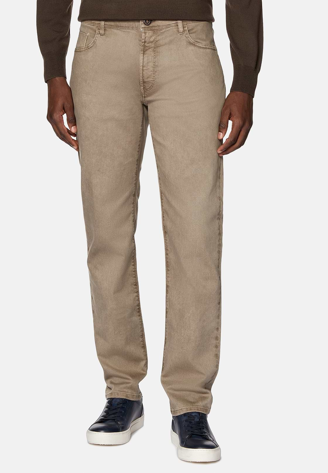 Stretch Cotton/Tencel Jeans, Taupe, hi-res