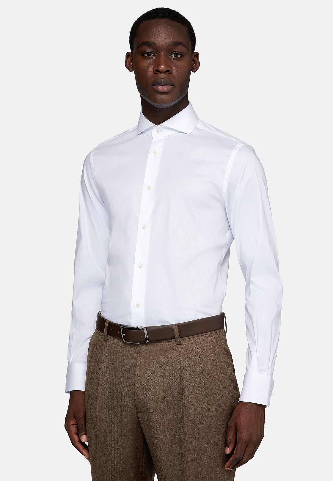 Camisa de nylon e algodão elástico Slim Fit, White, hi-res