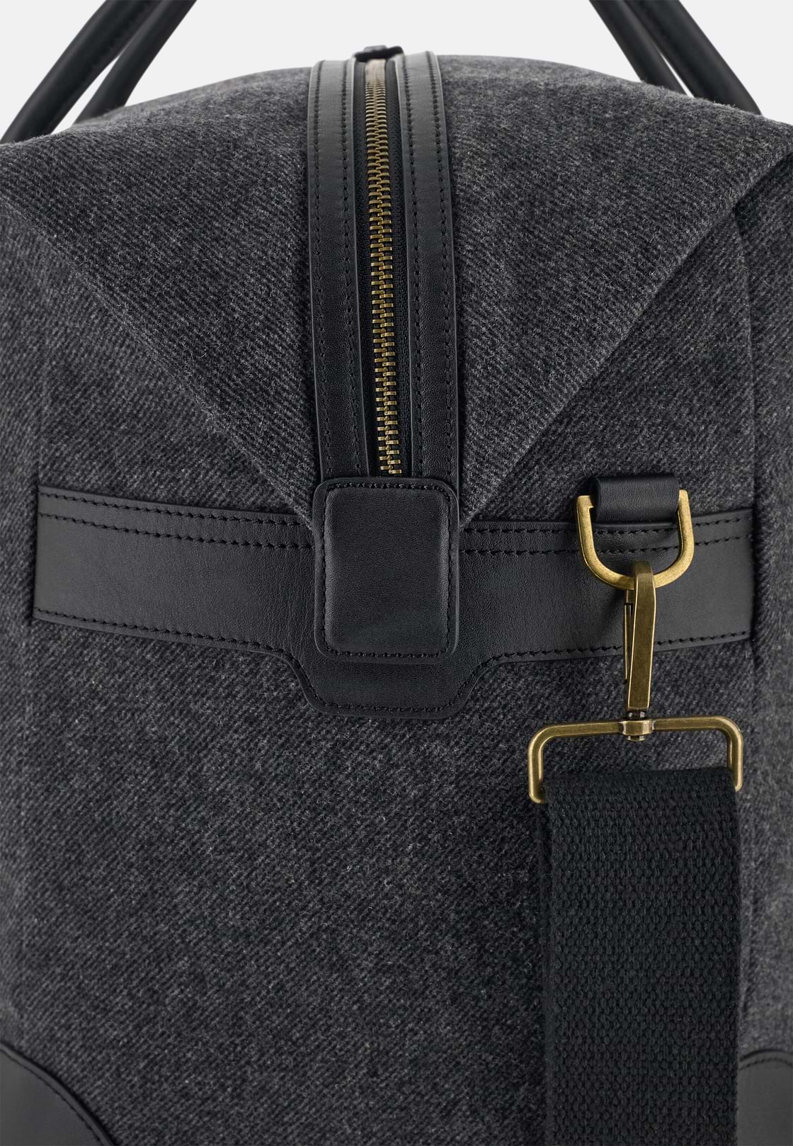 Duffle Bag in Leather and Wool Blend, Charcoal, hi-res, 3