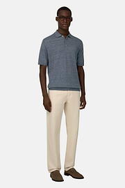 Polo En Maille De Lin Et Coton, Indigo, thumb, 2