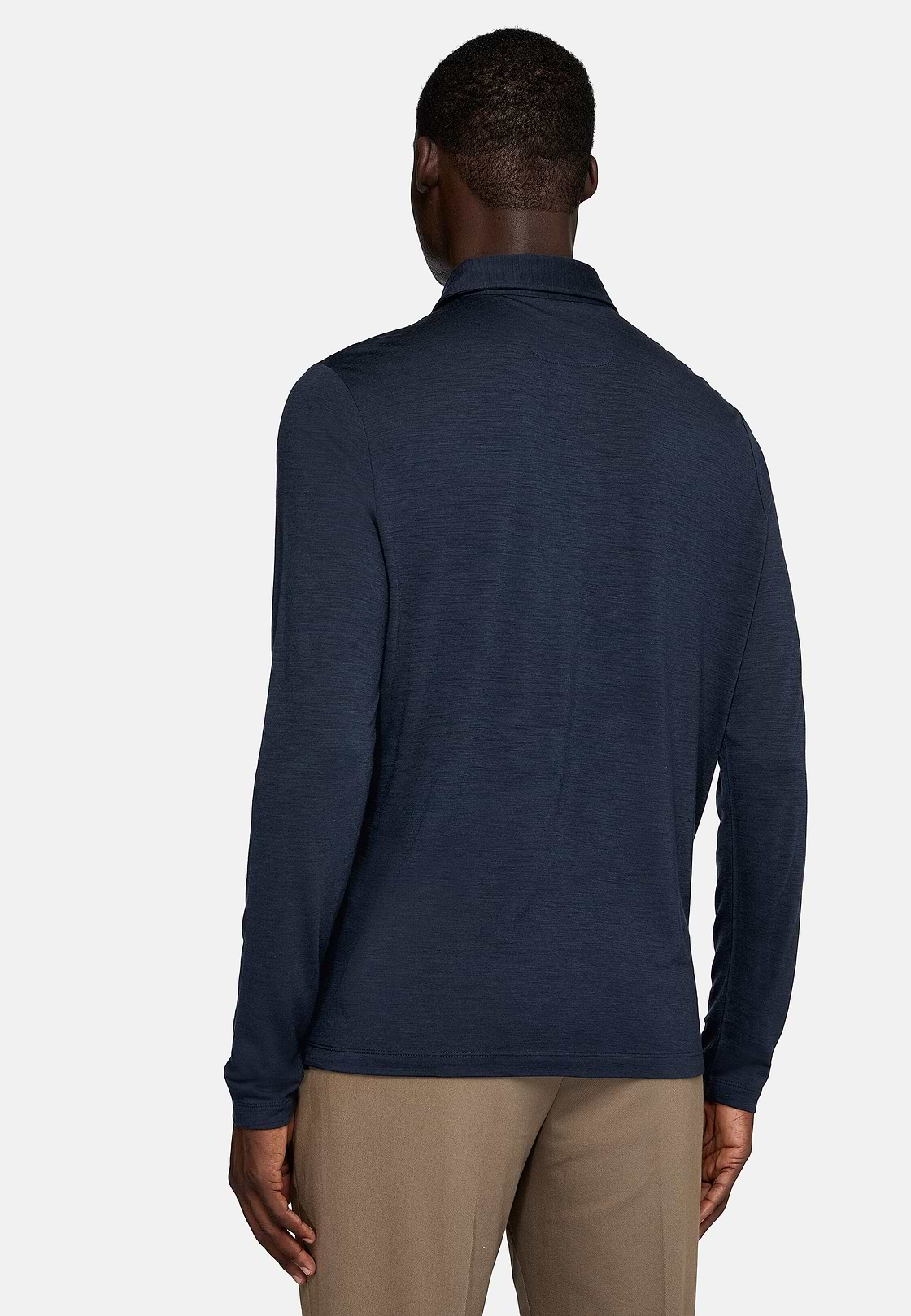 Camisa polo de lã Tencel, Navy blue, hi-res