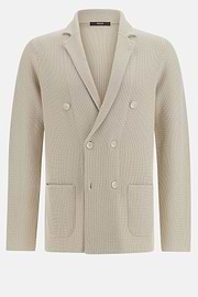 Double-Breasted Knitted Jacket in Cotton Crêpe, Sand, hi-res