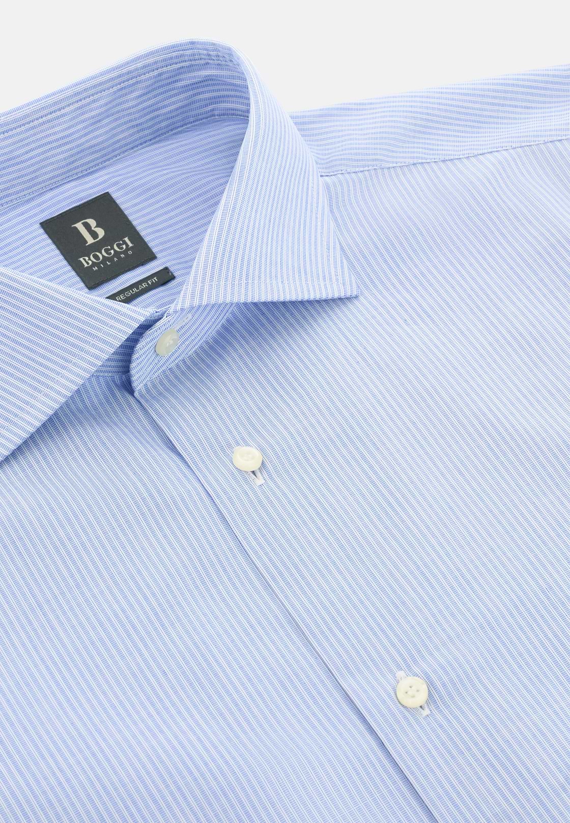 Camicia A Righe In Cotone Regular Fit, Azzurro, hi-res, 5