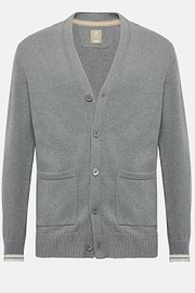 Cardigan Gris En Maille De Coton Bio, Gris, hi-res