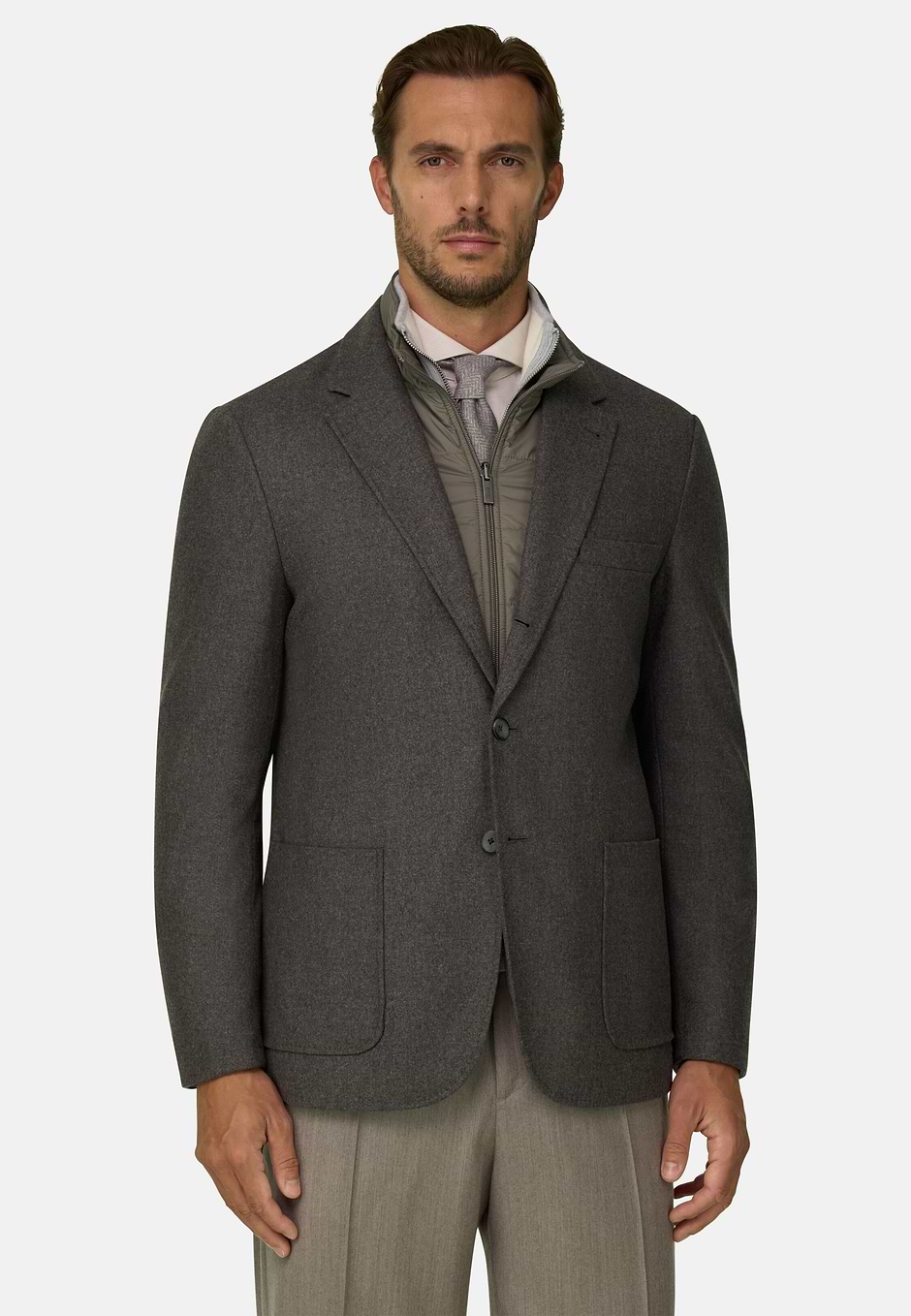 Veste TWIST en Flanelle de Laine, Taupe, hi-res