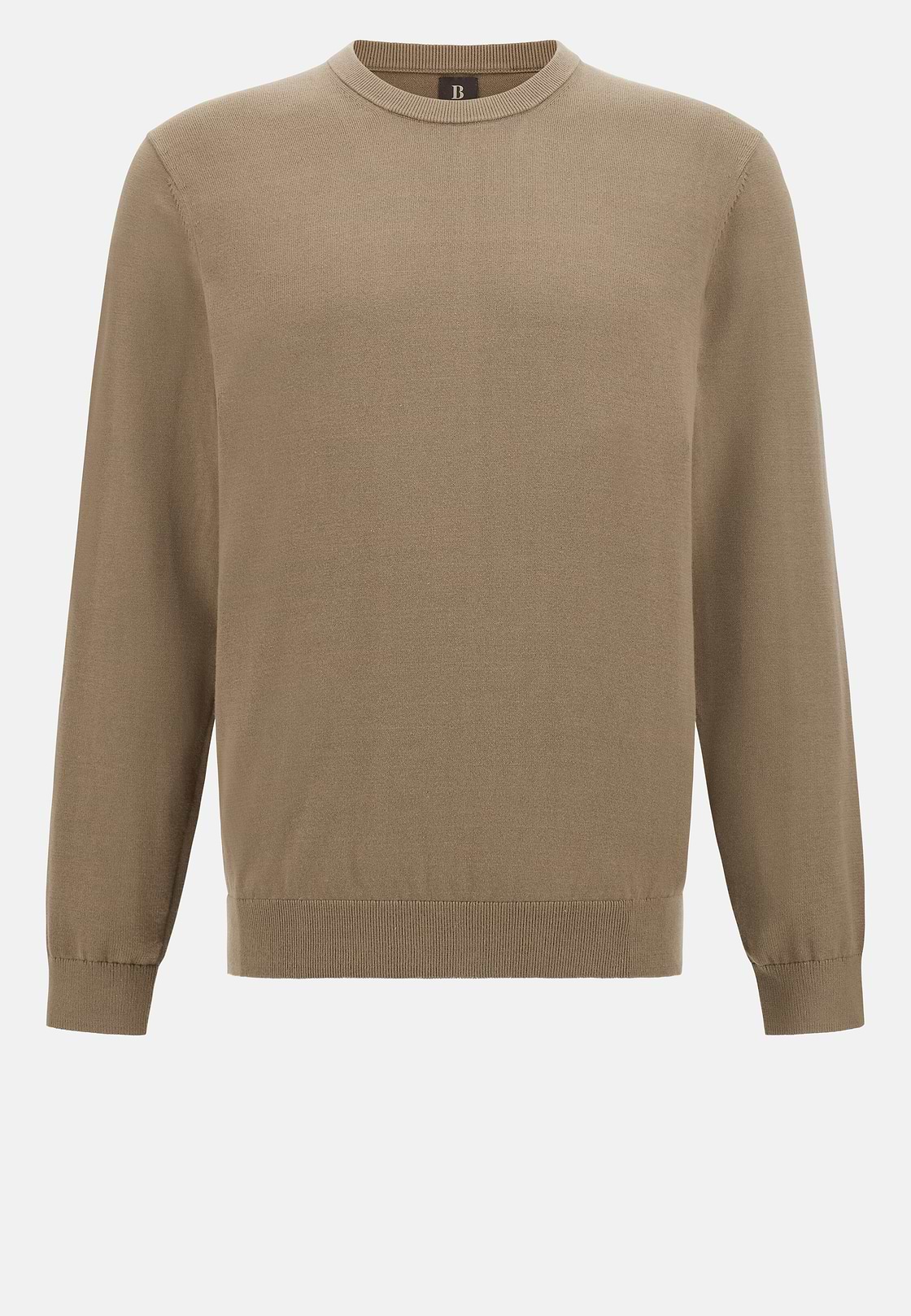 Cotton Crew Neck Jumper, Taupe, hi-res