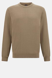 Cotton Crew Neck Jumper, Taupe, hi-res