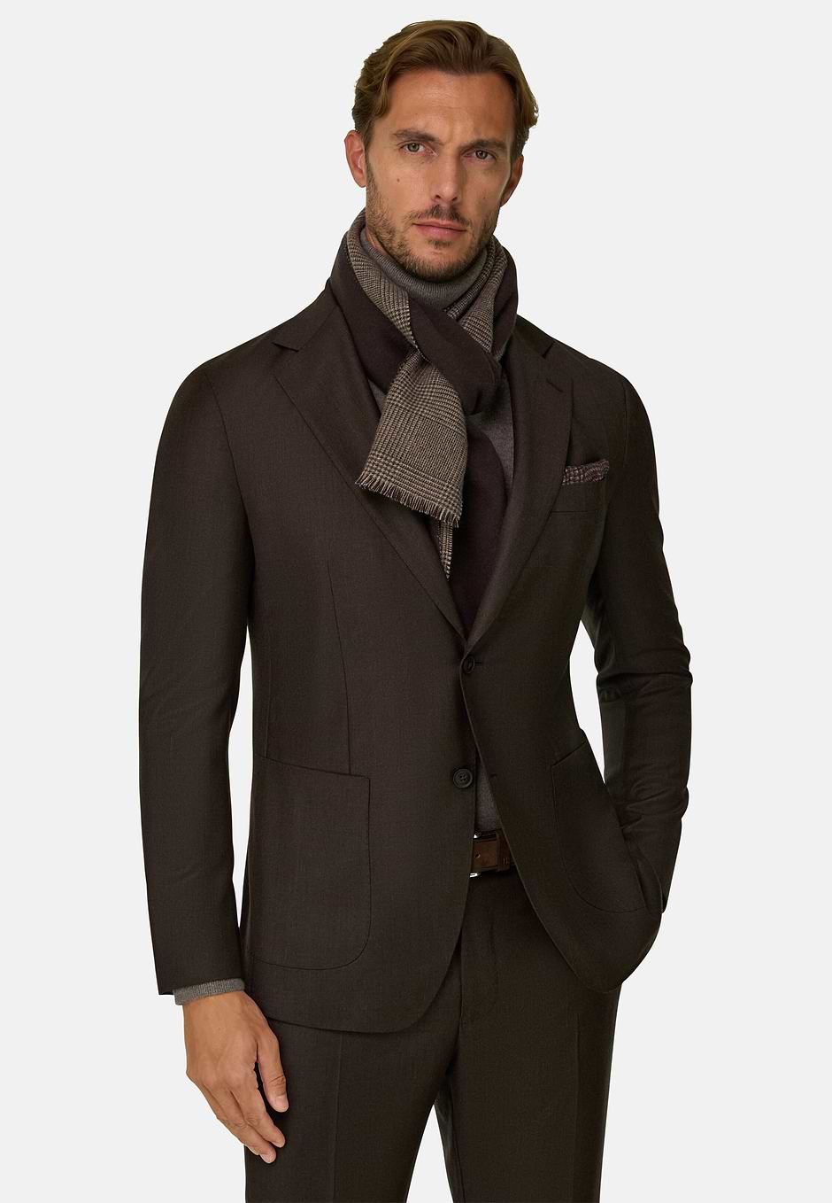 Suit in Wool Mélange, Dark brown, hi-res