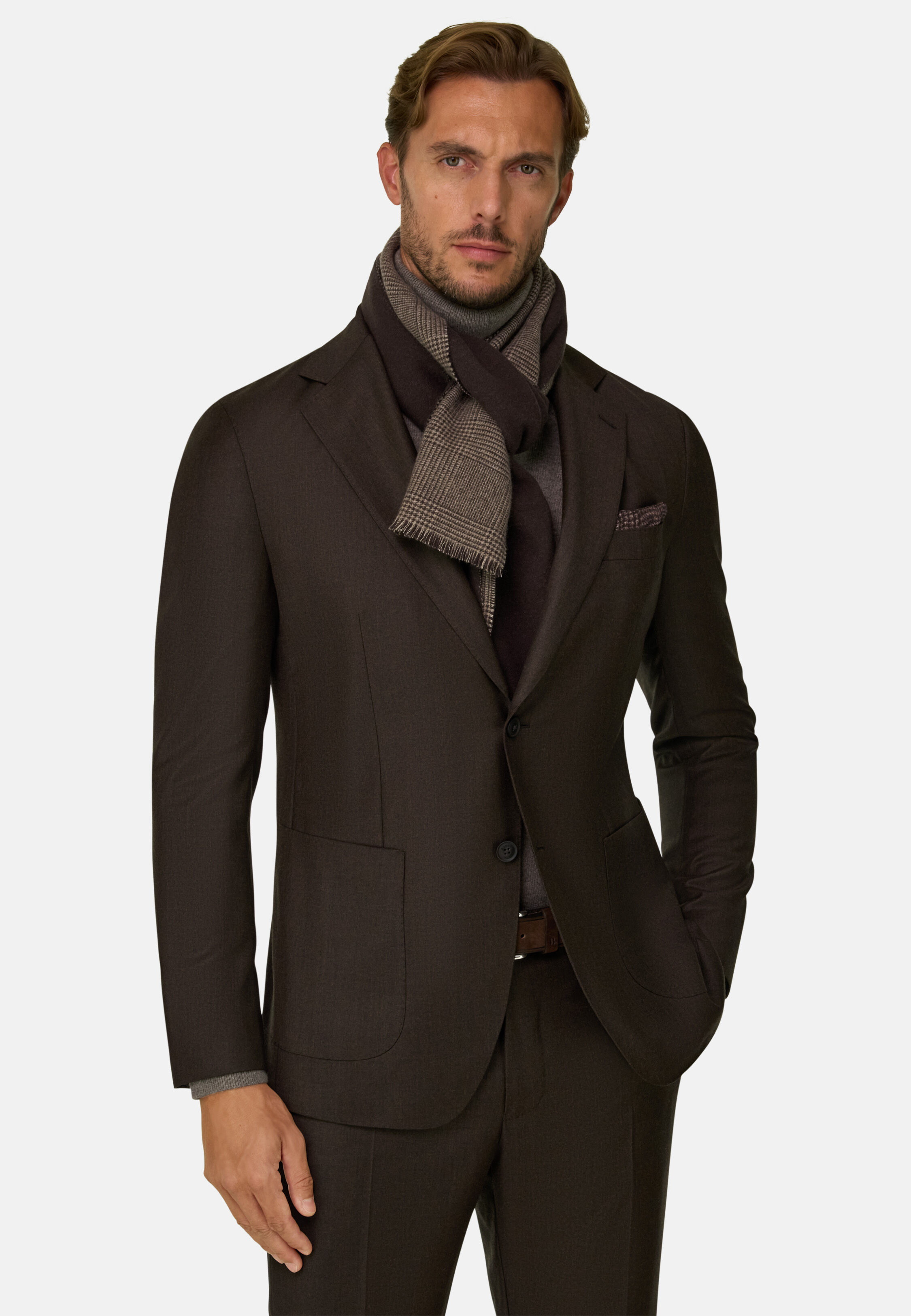 Suit in Wool Mélange, Dark brown, hi-res, 1