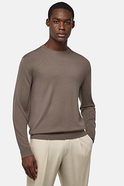 Jersey De Cuello Redondo De Lana Merina, Taupe, hi-res