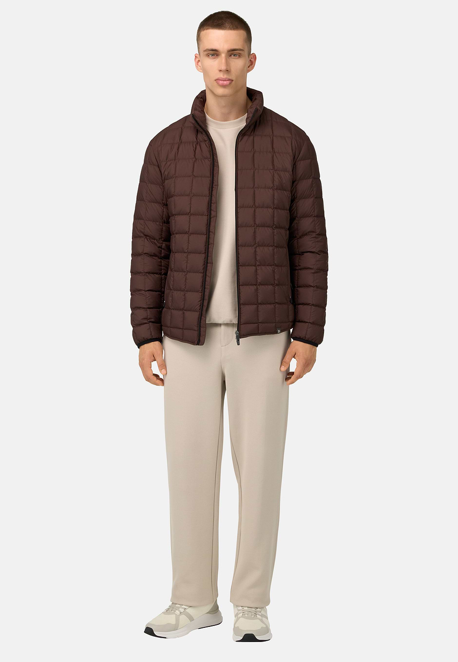 Bomber Jacket In Technical Fabric With Goose Down, Brown, hi-res