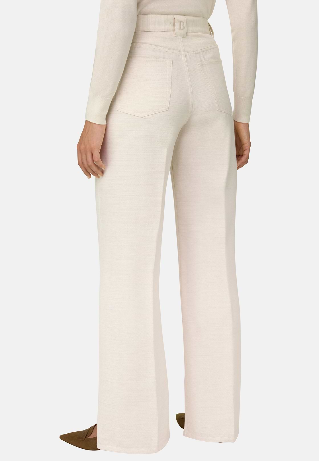 Wide Leg 5-Pocket Trousers, Cream, hi-res, 4