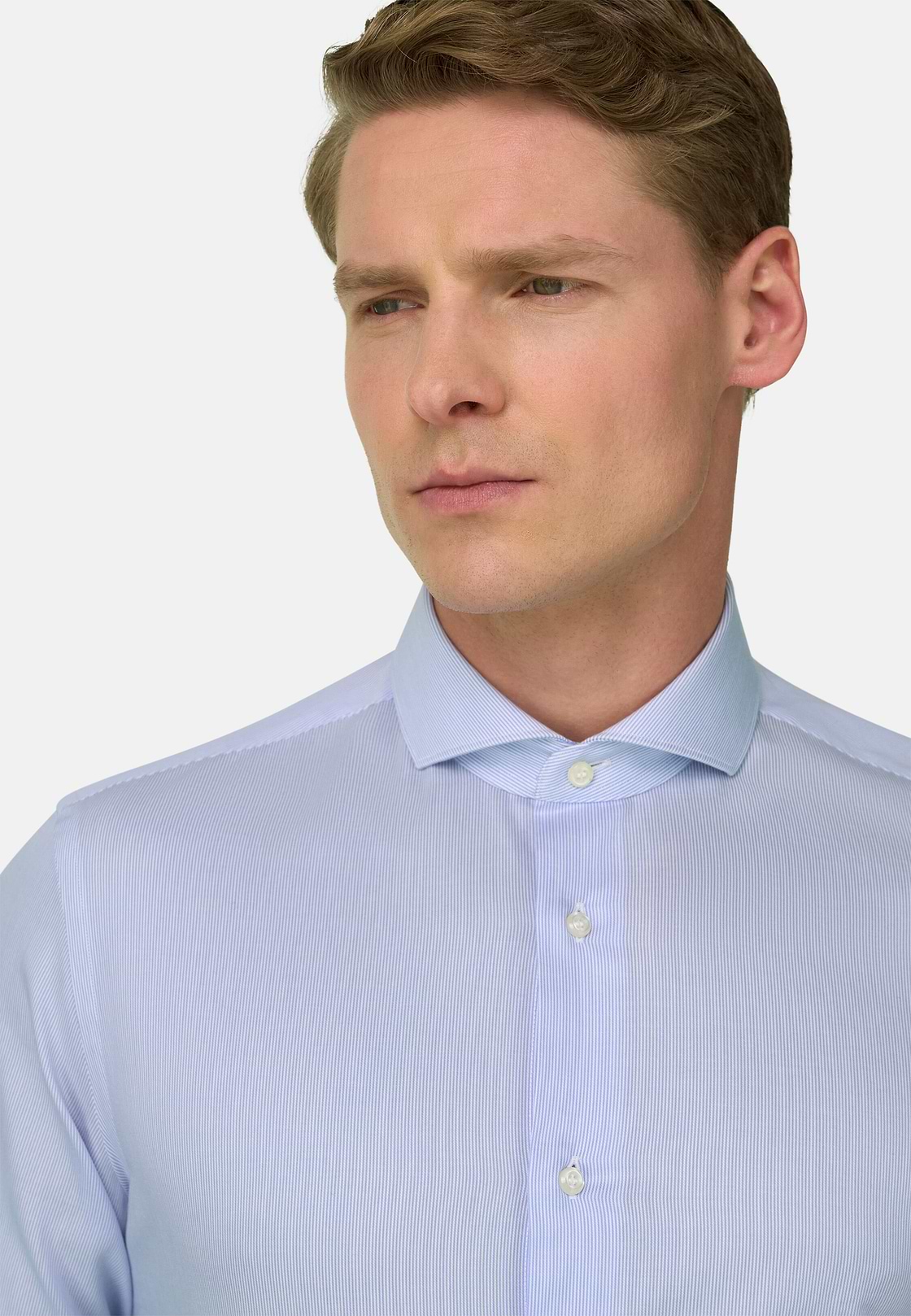 Camicia A Righe In Cotone Slim Fit, Azzurro, hi-res, 4
