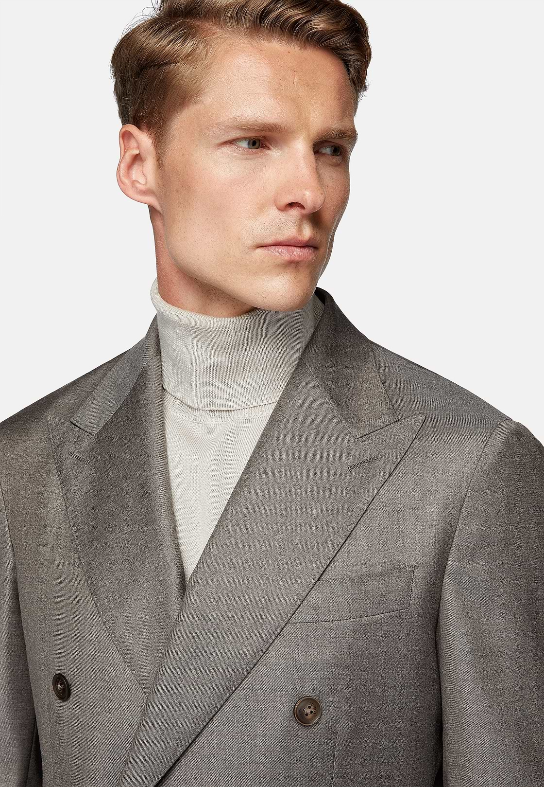 Double-Breasted Dove Grey Suit in Pure Wool, Taupe, hi-res