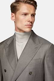 Double-Breasted Dove Grey Suit in Pure Wool, Taupe, hi-res