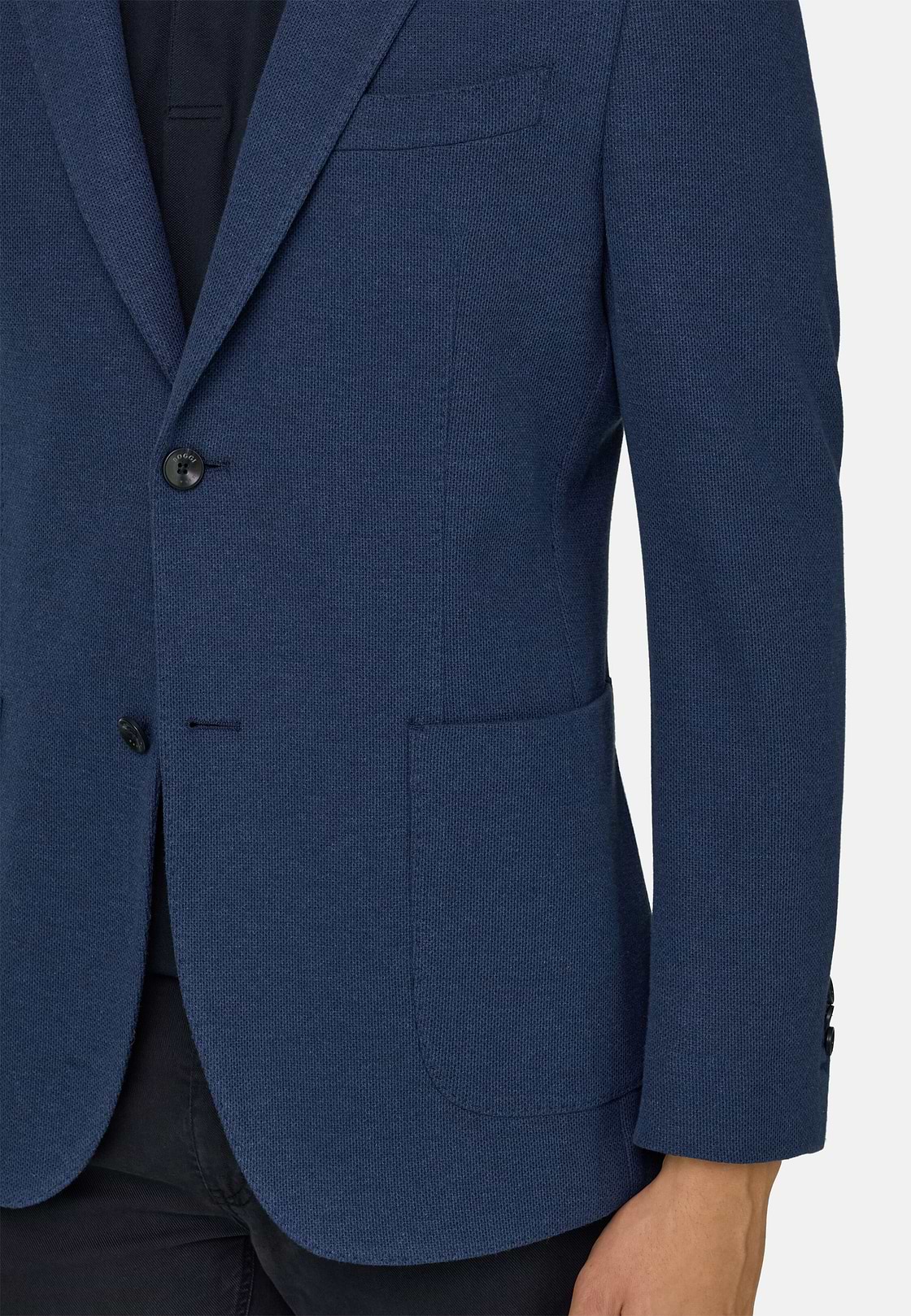 B Jersey Micro Textured Jacket in Pure Cotton, Medium Blue, hi-res, 4