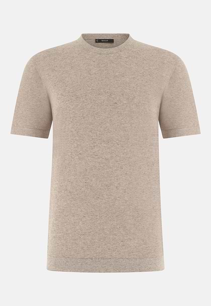 T-Shirt aus Baumwoll-Leinen-Strick, Taupe, hi-res
