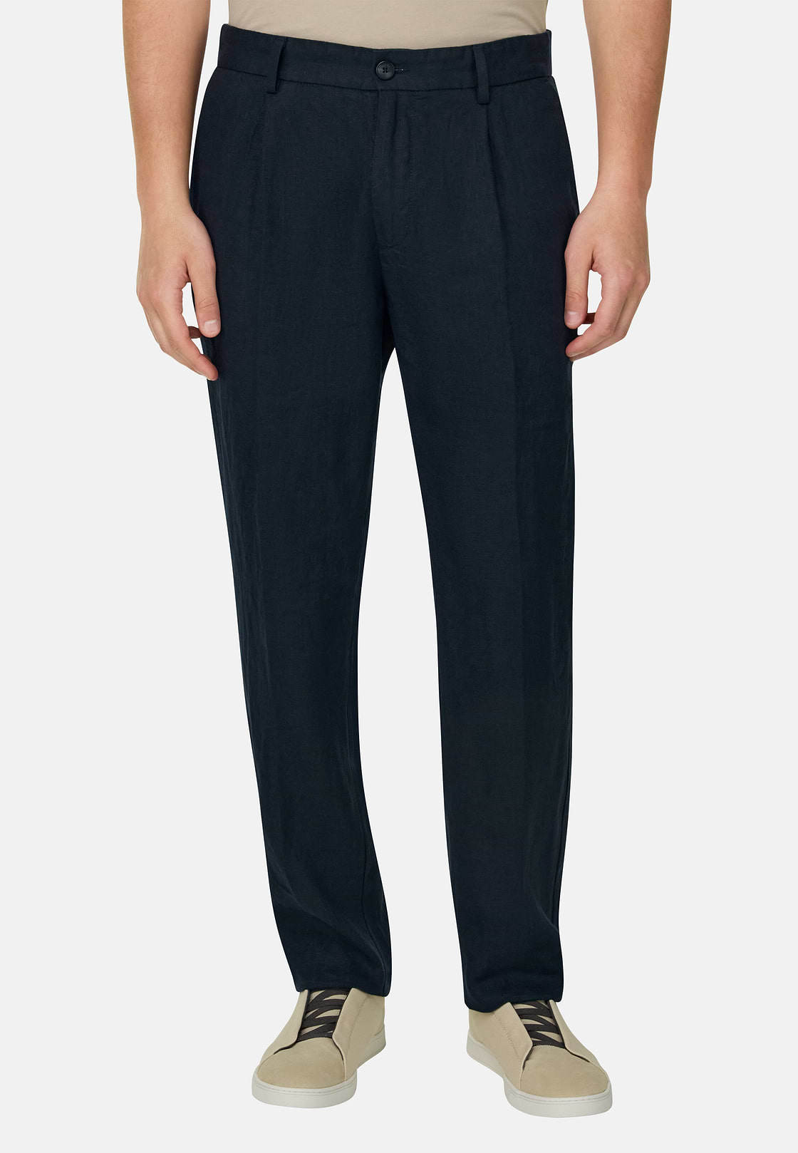Solid Linen Pince Pants, Navy blue, hi-res, 1