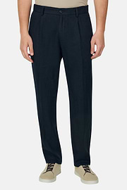 Solid Linen Pince Pants, Navy blue, thumb, 1