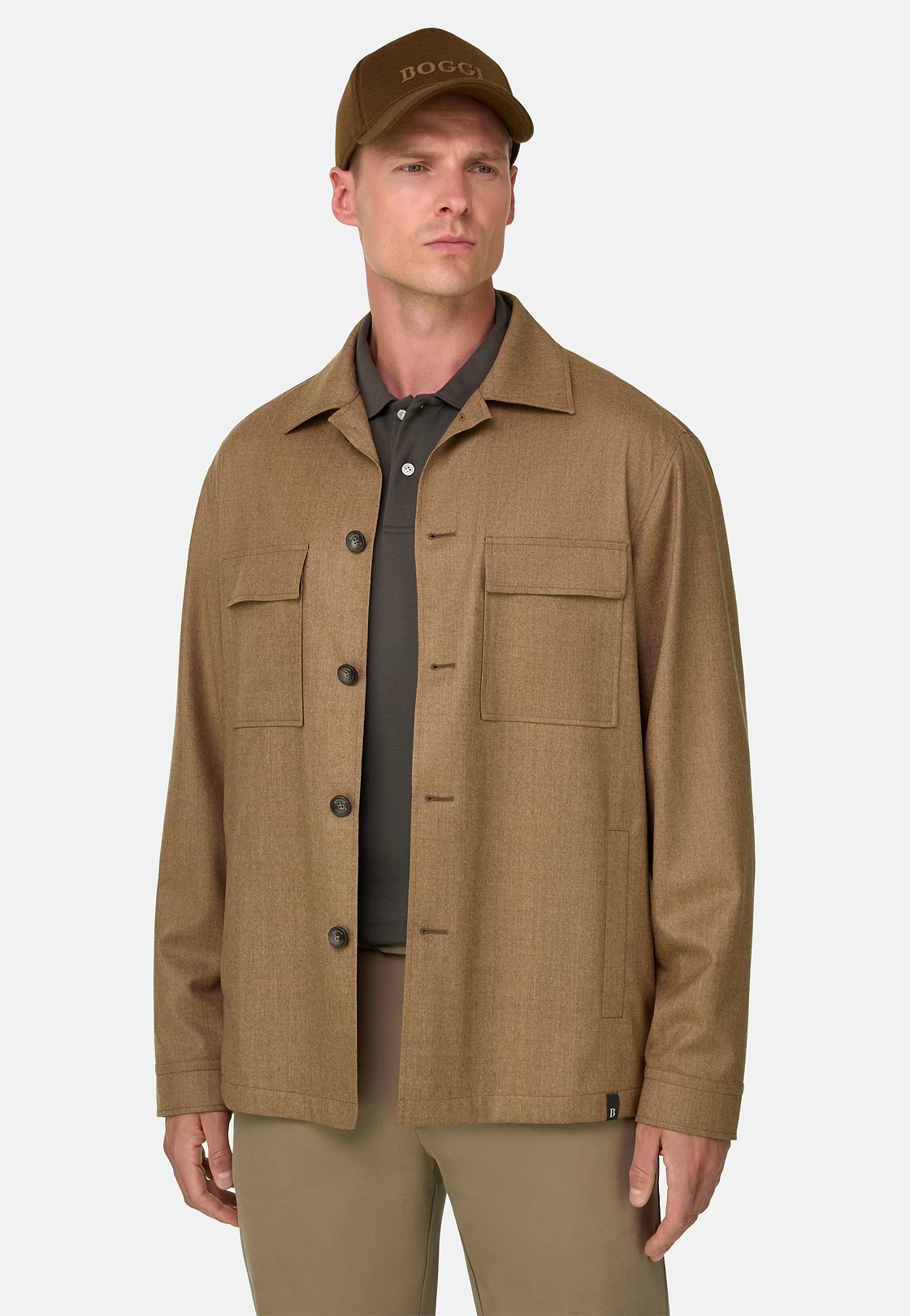 Shacket in Wool Flannel, Biscuit, hi-res, 1