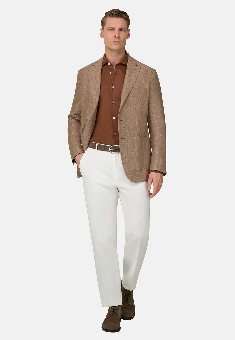 Herringbone Linen and Wool Jacket, Taupe, hi-res